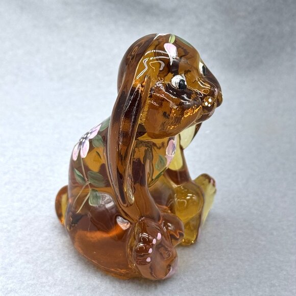 Lenox Fenton Art Glass Floppy Ear Rabbit Amber Art Glass Figure Sheela Miller - Picture 2 of 14